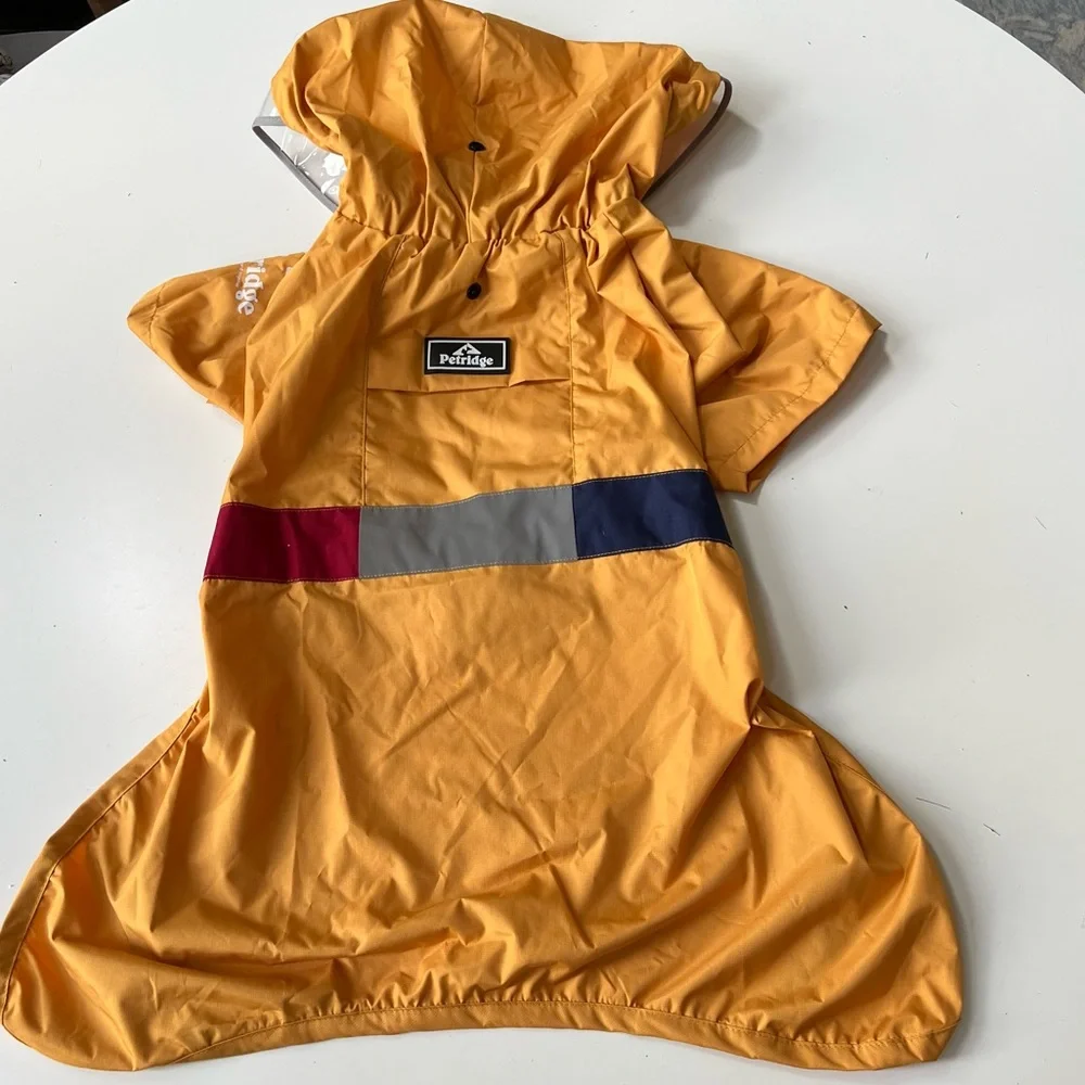 Porridge Hooded Dog Raincoat Reflective Jacket w clear visor Sz 55/M-L